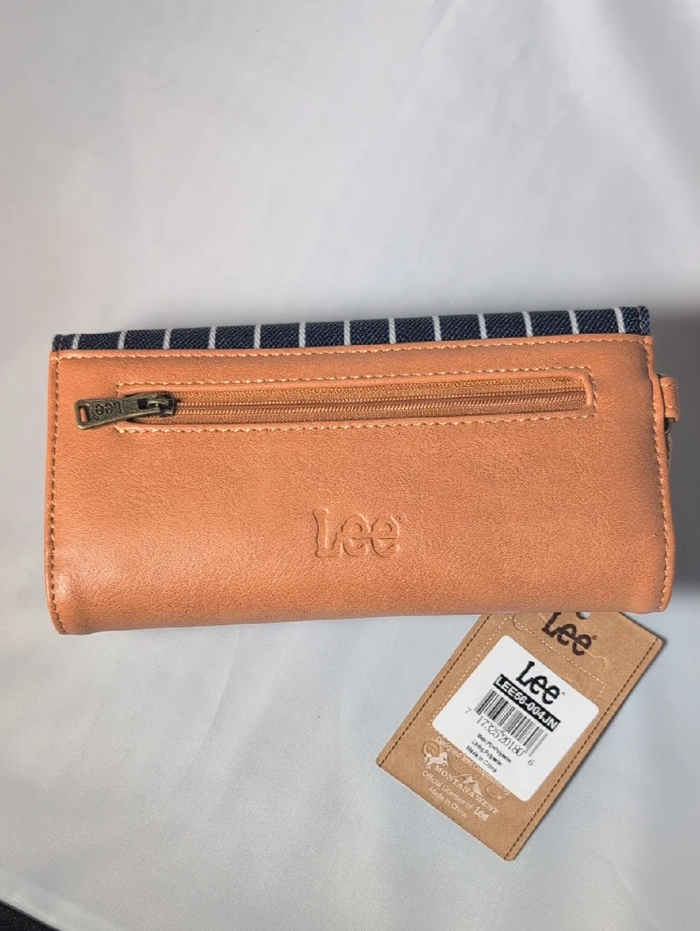 Montana West X Lee Tri-Fold Wristlet Wallet Denim Stripe & Faux Leather